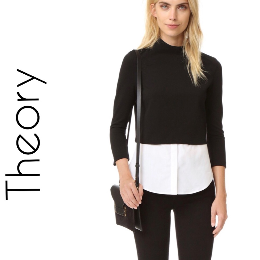 Theory Gracila 3/4 Sleeve Mock-Neck Top, Black M